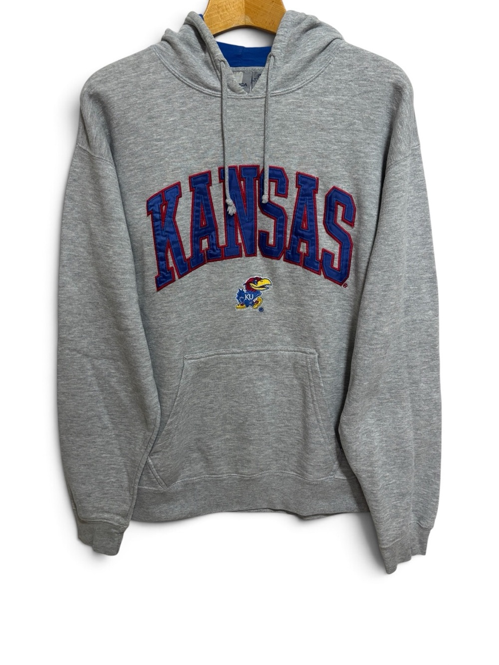 KU Jayhawks Y2K Hoodie Gray KANSAS Logo Pouch J. America Size L